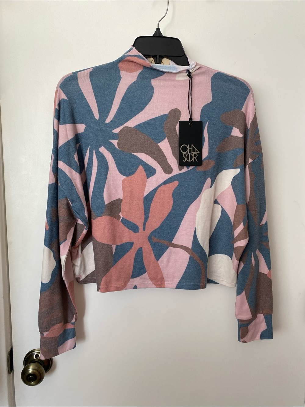 CHASER Floral Mock Neck Long Sleeve Top NWT!